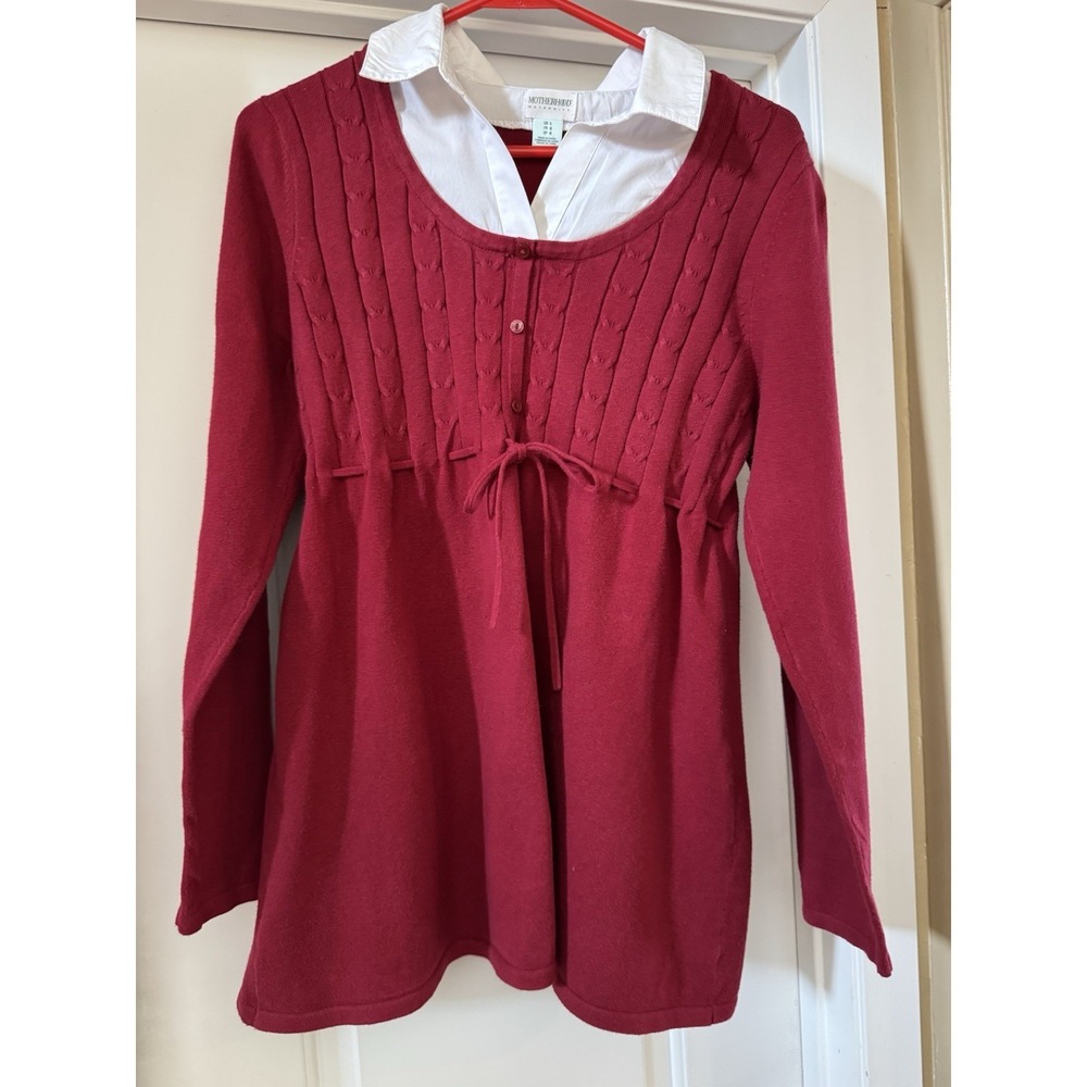 Motherhood‎ Maternity 2-in-1 Cable Knit Sweater with Collared Shirt Size Large